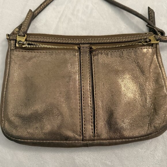 Fossil Erin Small Top Zip Metallic Bronze Rose Gold Crossbody Purse Shoulder Bag - Picture 2 of 10